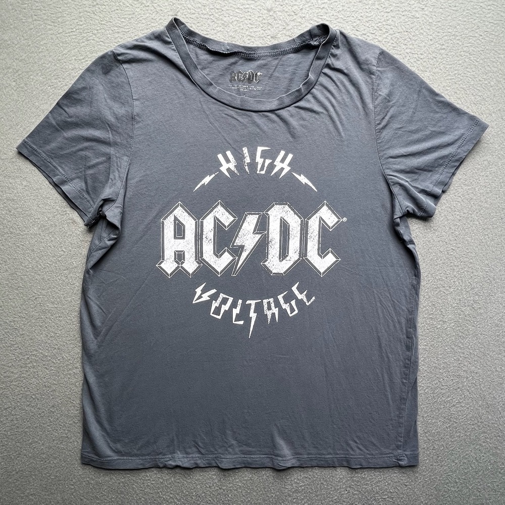 AC/DC Women T-Shirt Cotton Blend Large Charcoal Grey‎ High Voltage Rock Graphic